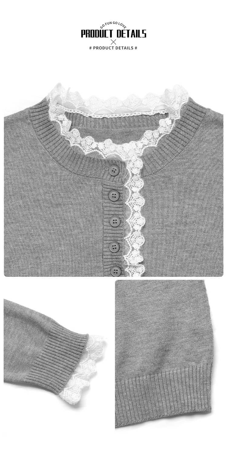 Elegant retro style lace semi-cardigan sweater