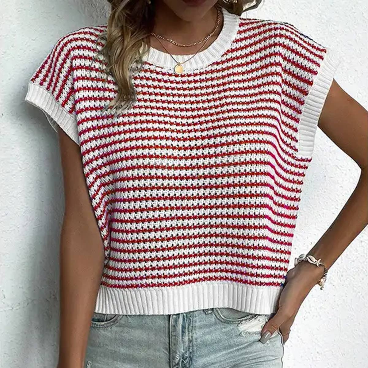 Striped patchwork knitted waistcoat