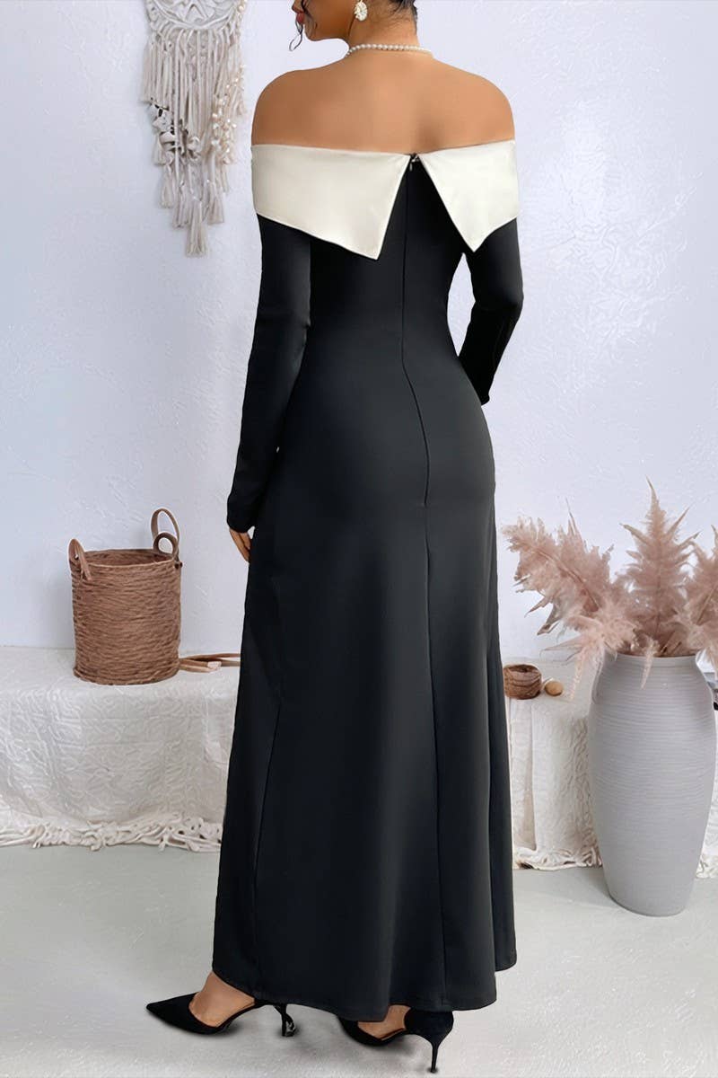 CWDMD6302_OFF SHOULDER SPLIT LONG SLEEVE EVENING DRESS