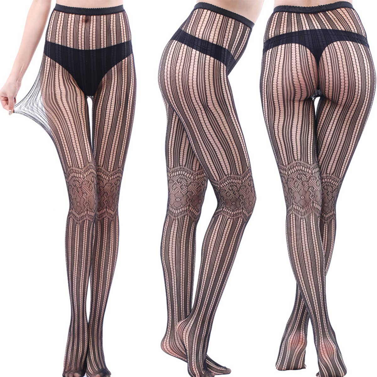 LACE PATTERNED FISHNET STOCKINGS THIGH PANTYHOSE