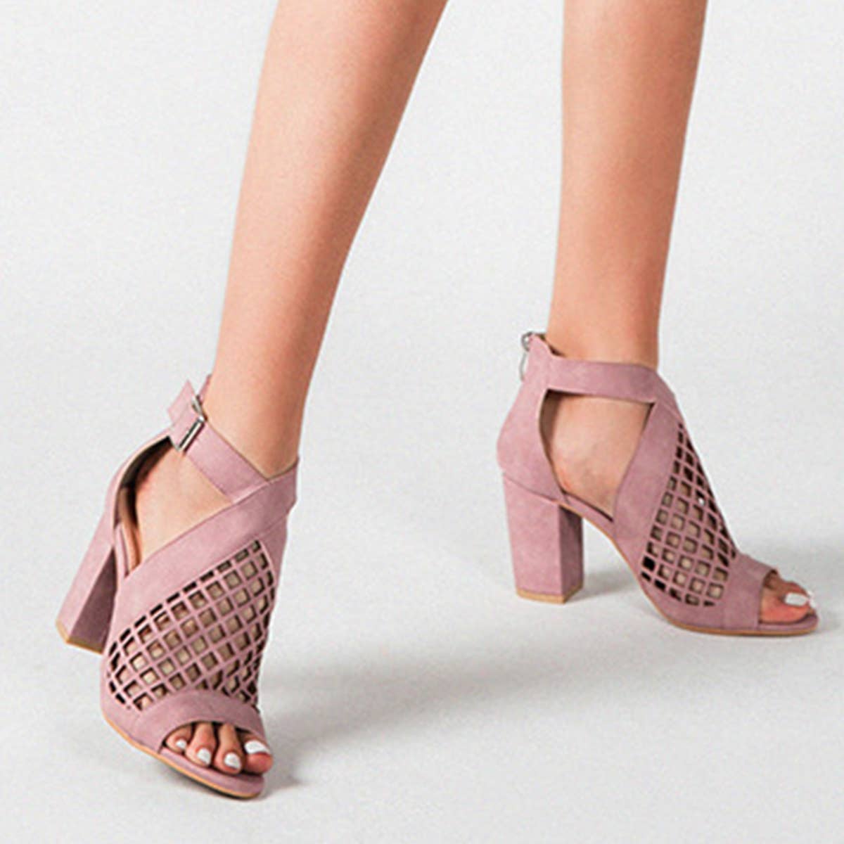 WOMEN FASHION HOLLOW THICK HEELS