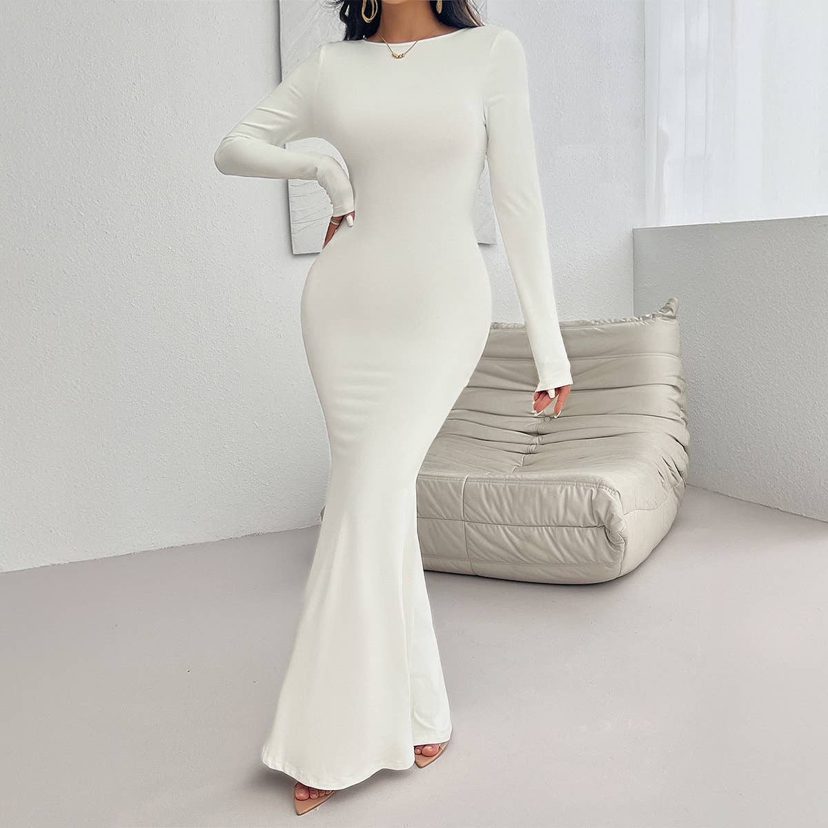 SEXY SLIM-FIT CREW NECK LONG SLEEVE DRESS
