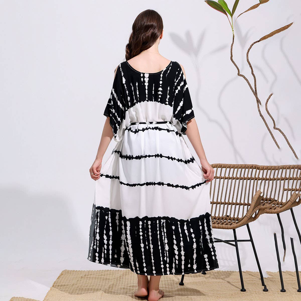 Rayon Tie-Dye Off Shoulder Beach Cover-Up_CWMM6152