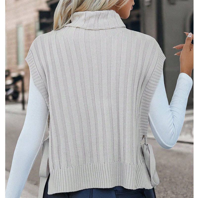 Solid-color high-neck sleeveless lace-up vest