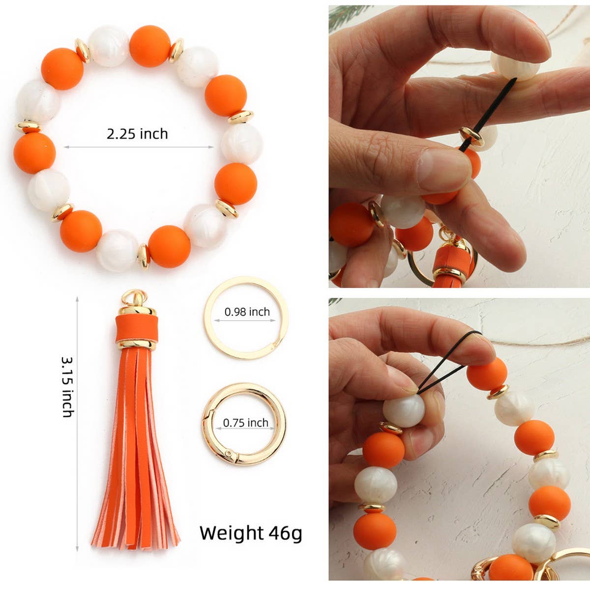 Silicone Bead Bracelet Keychain with Tassel_CWAB5026