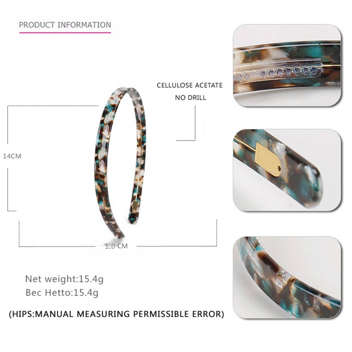 SIMPLE 1CM NARROW ACETATE HAIRBAND HAIRPIN