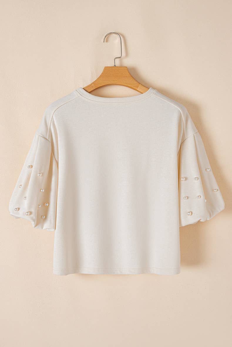 Stylish crew neck studded bubble sleeve pullover