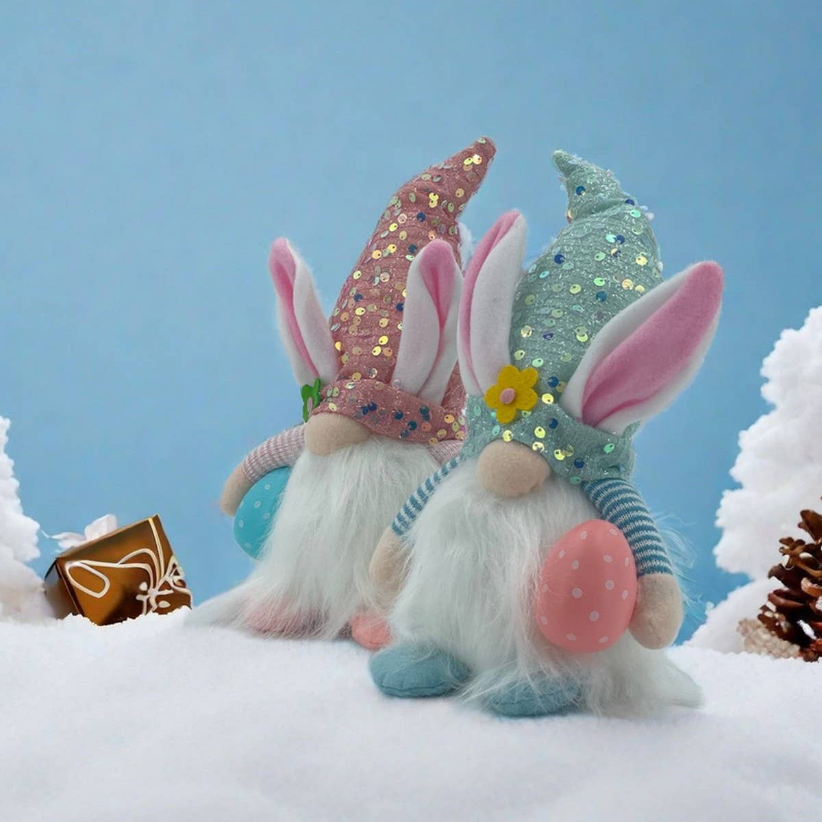 EASTER DECORATION WITH LIGHT SEQUIN HAT DOLL DOLL