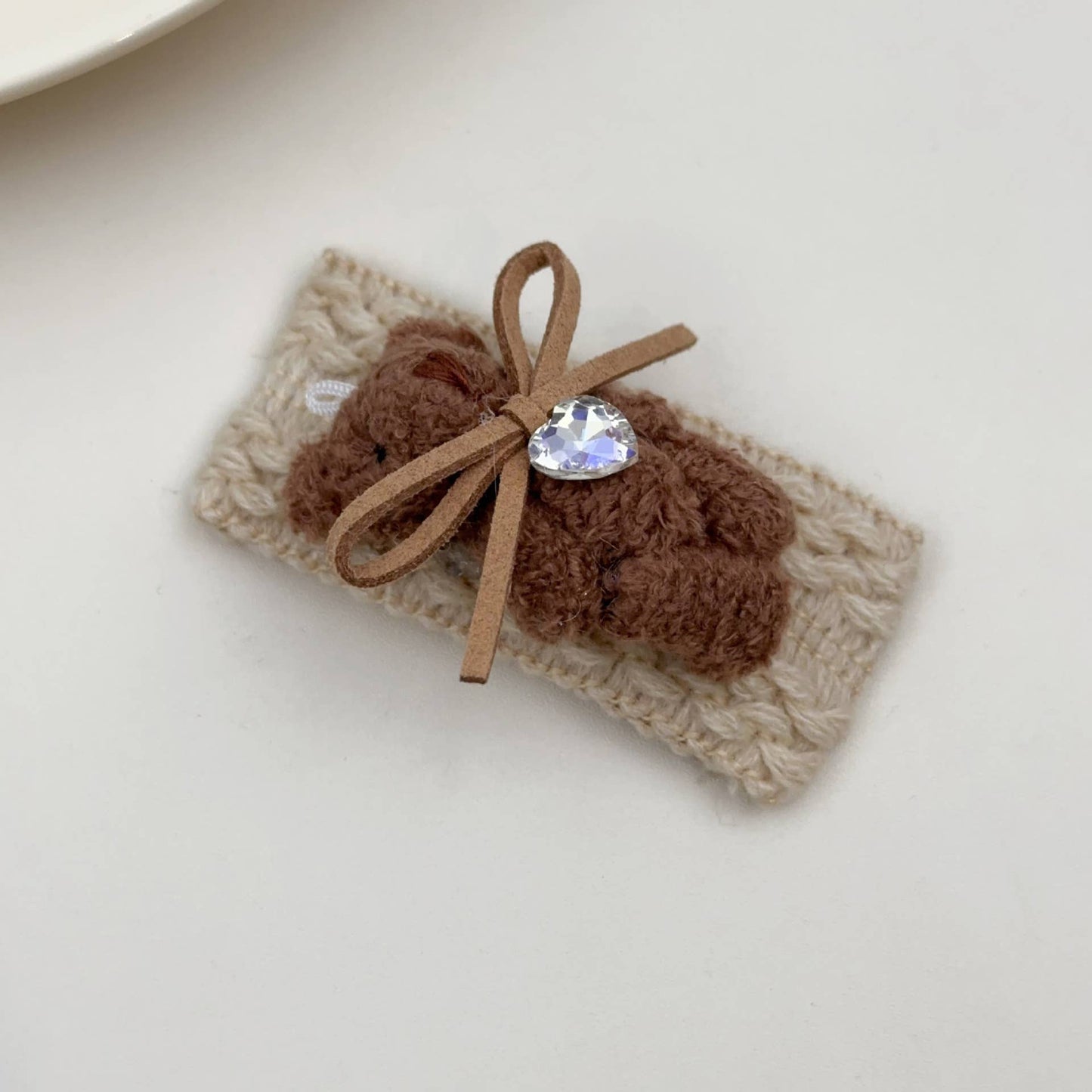 Bear bow hair accessories wool braided square clip