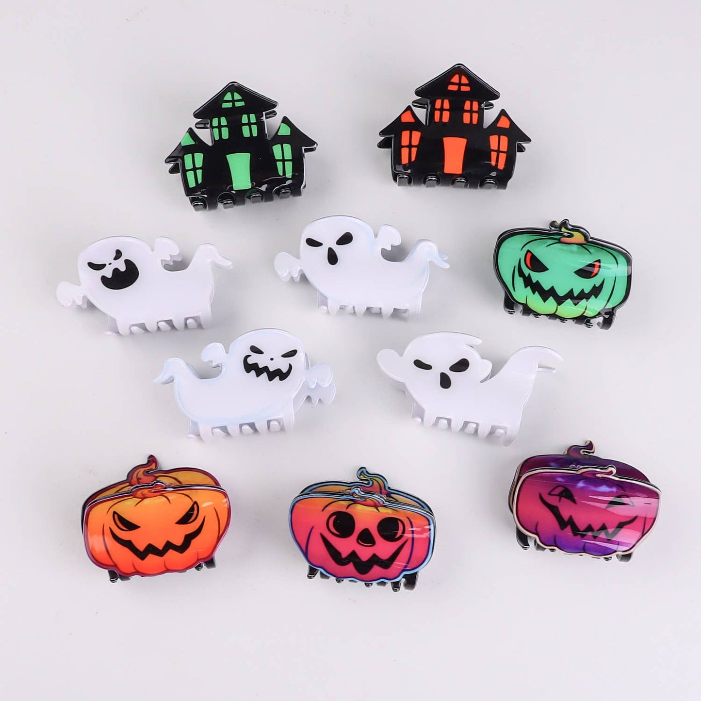 PUMPKINS, GHOSTS, HAUNTED HOUSE HALLOWEEN HAIR CLAW CLIPS