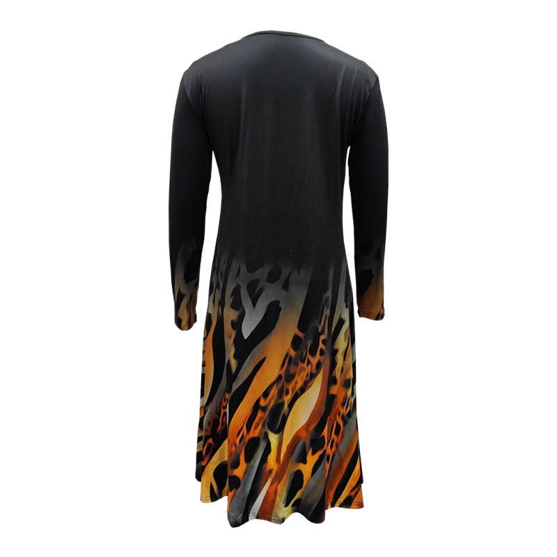 LONG SLEEVE ABSTRACT LEOPARD PRINT GRADIENT DRESS