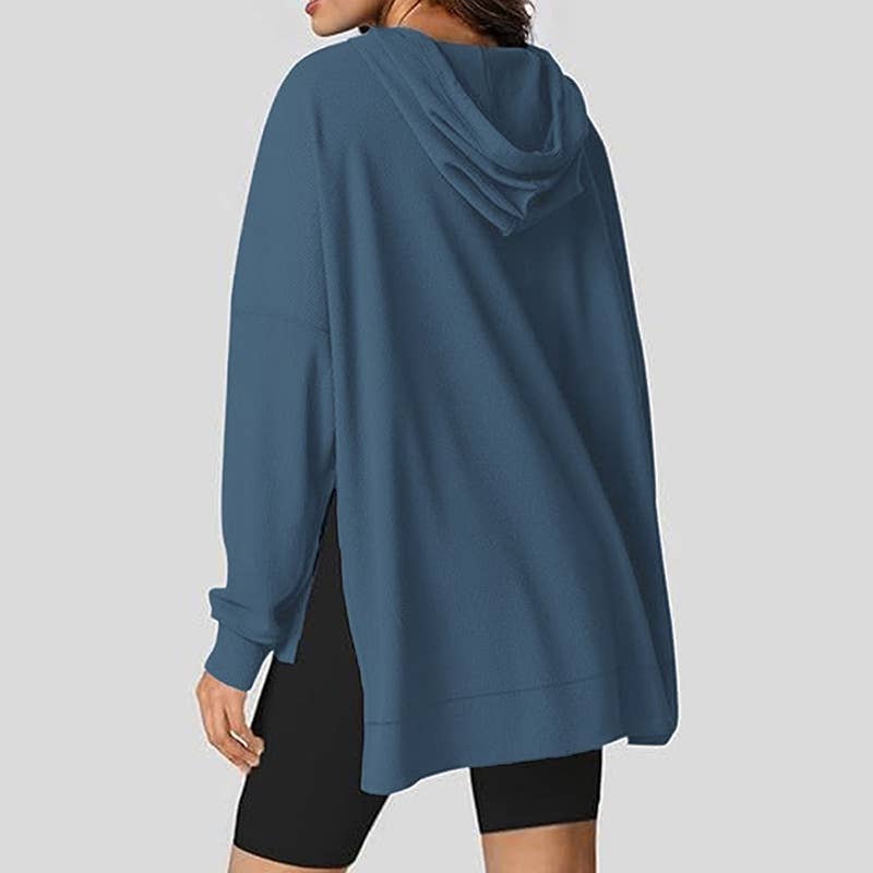 WOMEN'S LONG-SLEEVED WAFFLE POCKET HOODED JUMPER