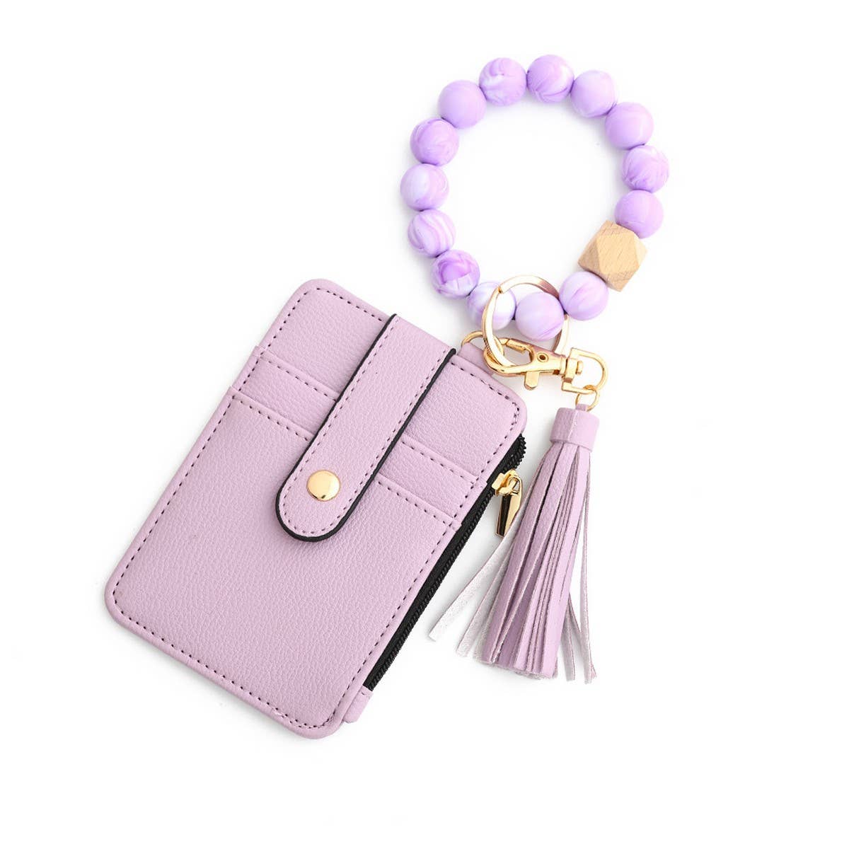 Leather Card Wallet with Silicone Bead Keychain_CWAB4940