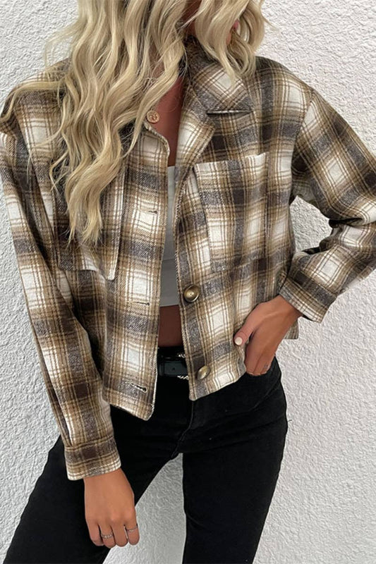 CWOCO1008_VINTAGE PLAID LONG-SLEEVED WOOLEN JACKET SHORT