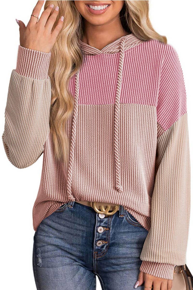 CWOHOL00597_TWIST STRIPE COLORBLOCK LONG SLEEVE HOODIE