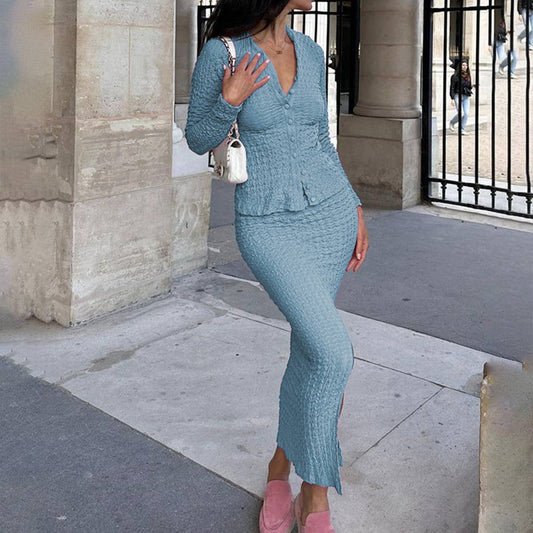 SINGLE-BREASTED CARDIGAN SLIM-FIT HIP SKIRT SUIT