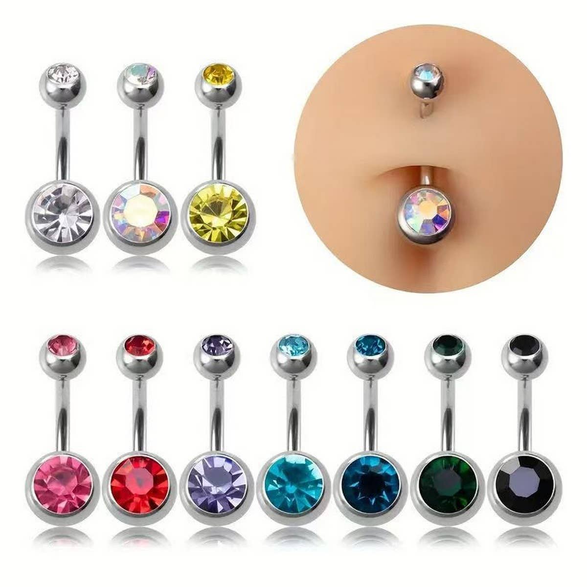 Double Gem Belly Button Ring ? Stainless Steel