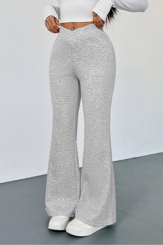 CWBLP2151_SOLID SLIM FIT FLARE CASUAL PANTS