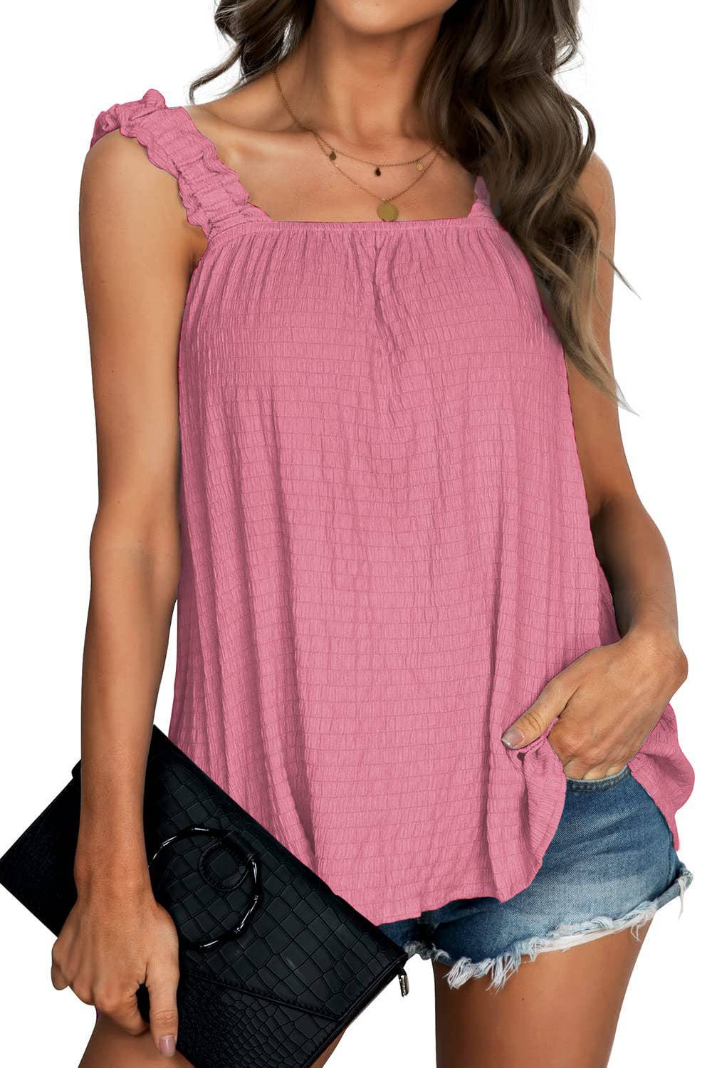 SOLID COLOR CAMISOLE TOP WITH PIT-STRIPED ELASTIC