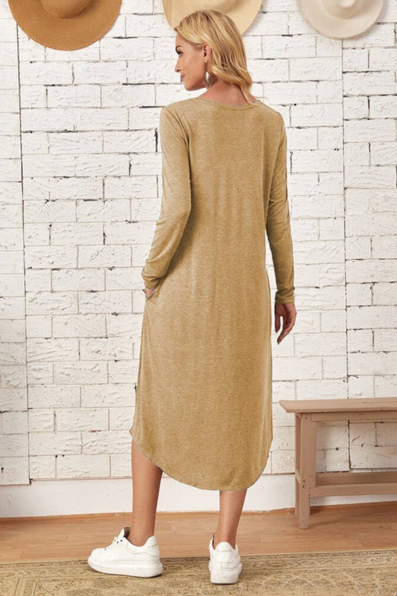 CWDMD3948_SOLID COLOR CASUAL LONG SLEEVE LONG DRESS