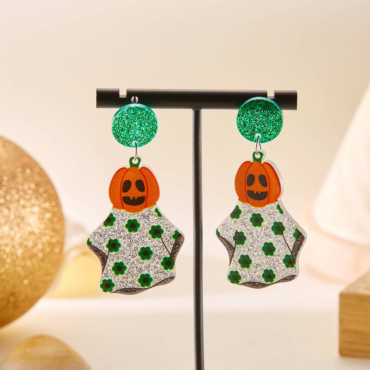 HALLOWEEN FUNNY PUMPKIN BAT LEAF EARRINGS