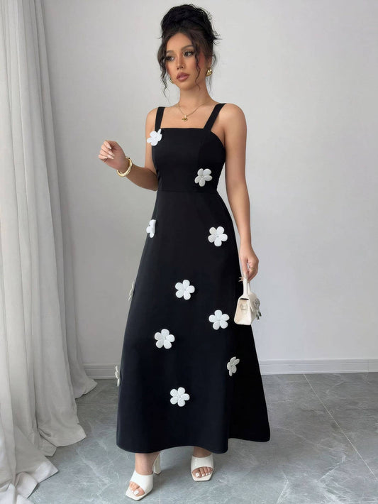 Stereoscopic flowers elegant suspender dress