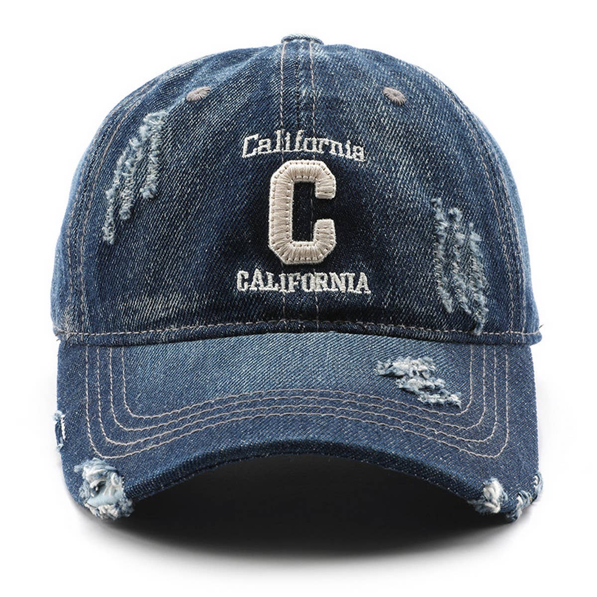 CWAH3204_VINTAGE DENIM EMBROIDERED VISOR BASEBALL CAP
