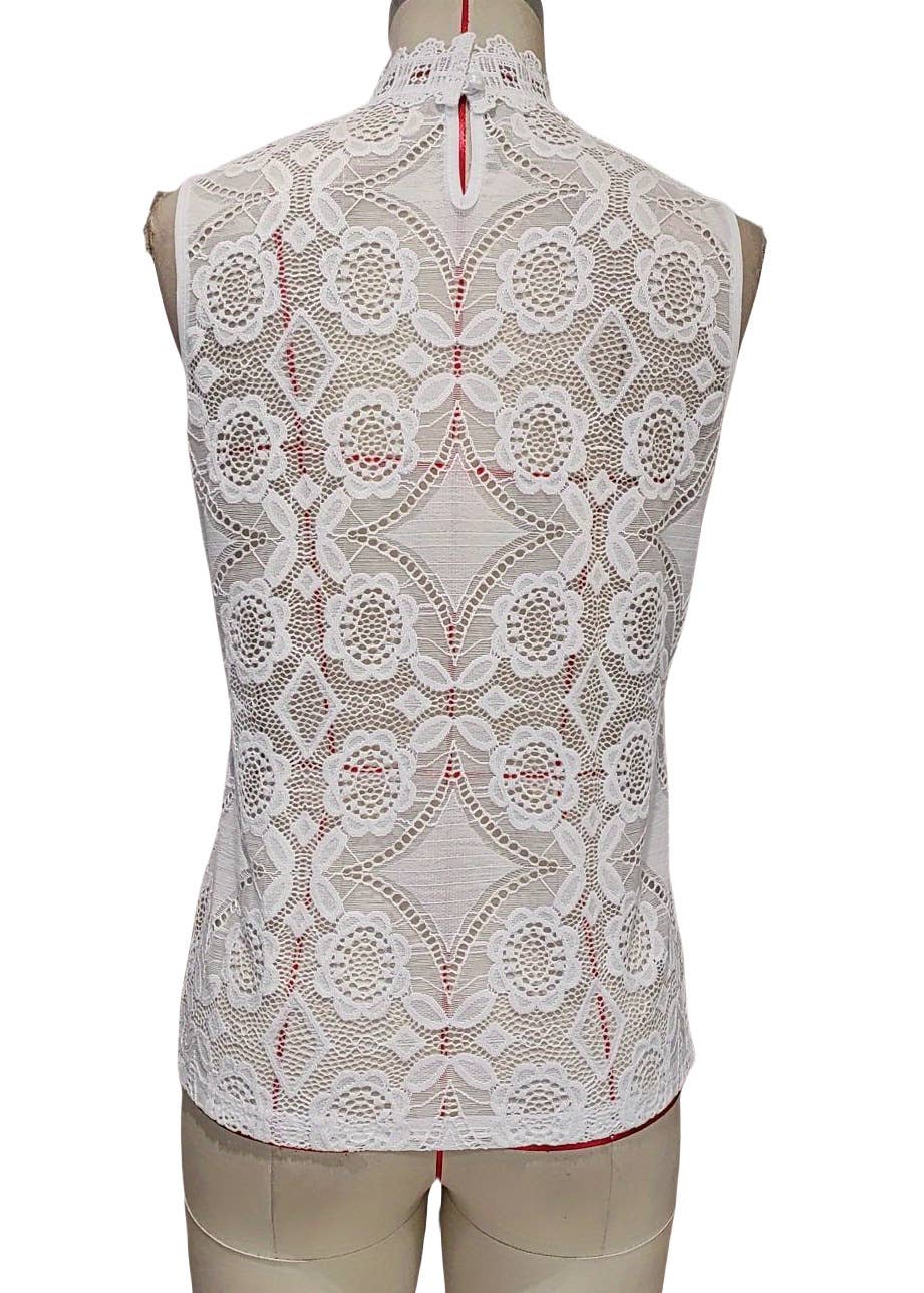 Solid-color stand-up collar lace patchwork Top