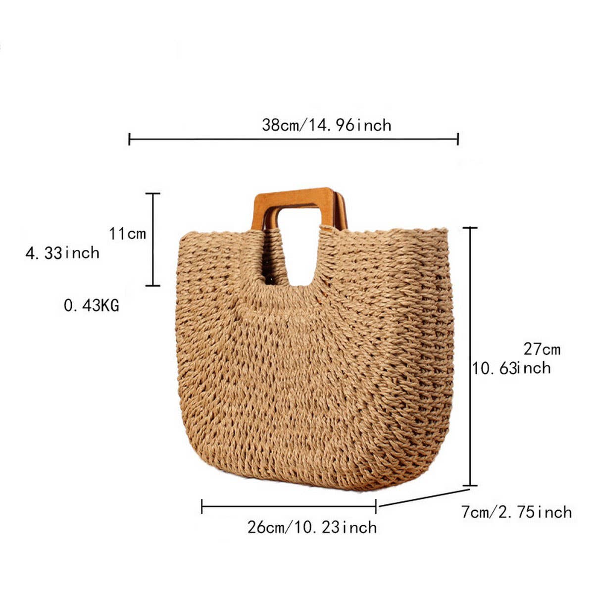 WOODEN HANDLE CASUAL SIMPLE PAPER ROPE WOVEN BAG_CWAB4709