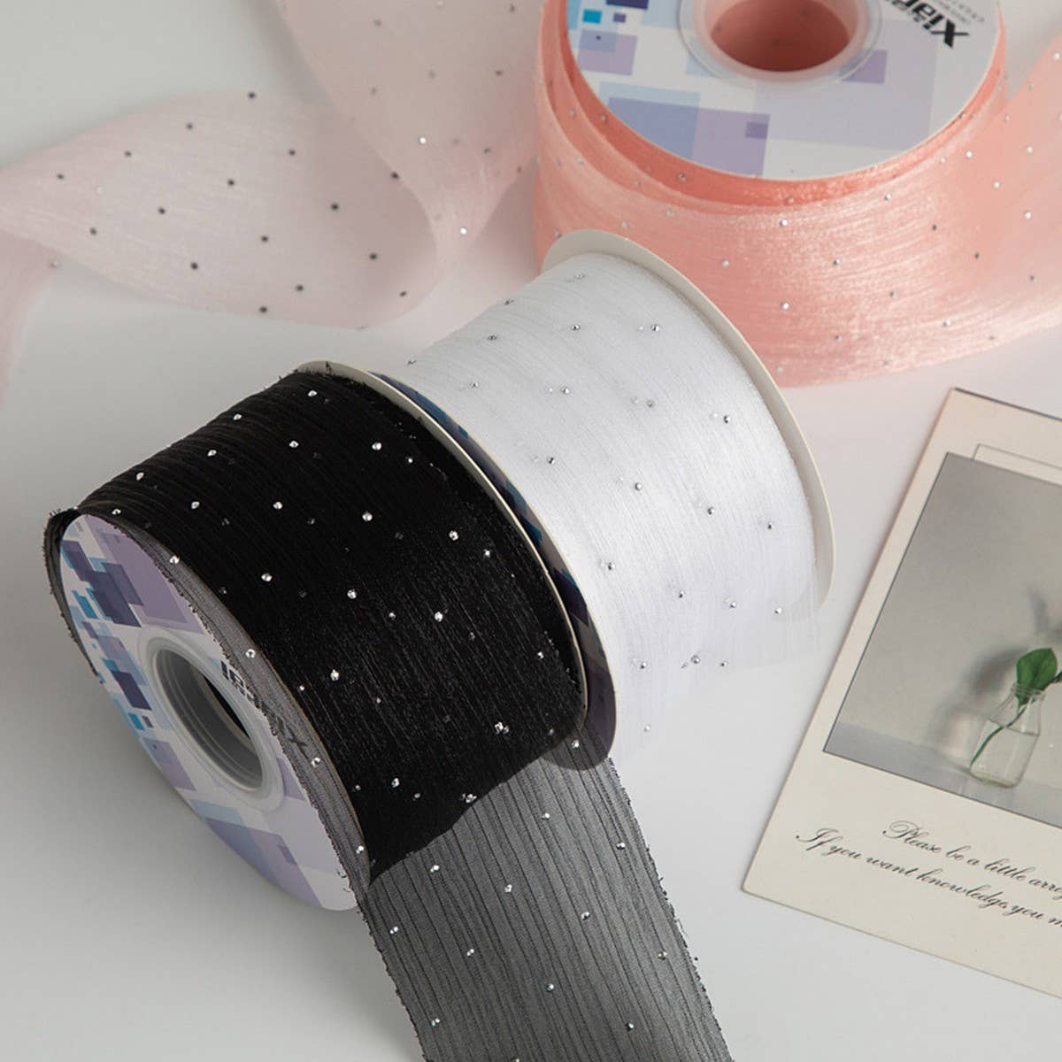 SILVER DOT HOT DIAMOND RIBBON BOW DIY RIBBON