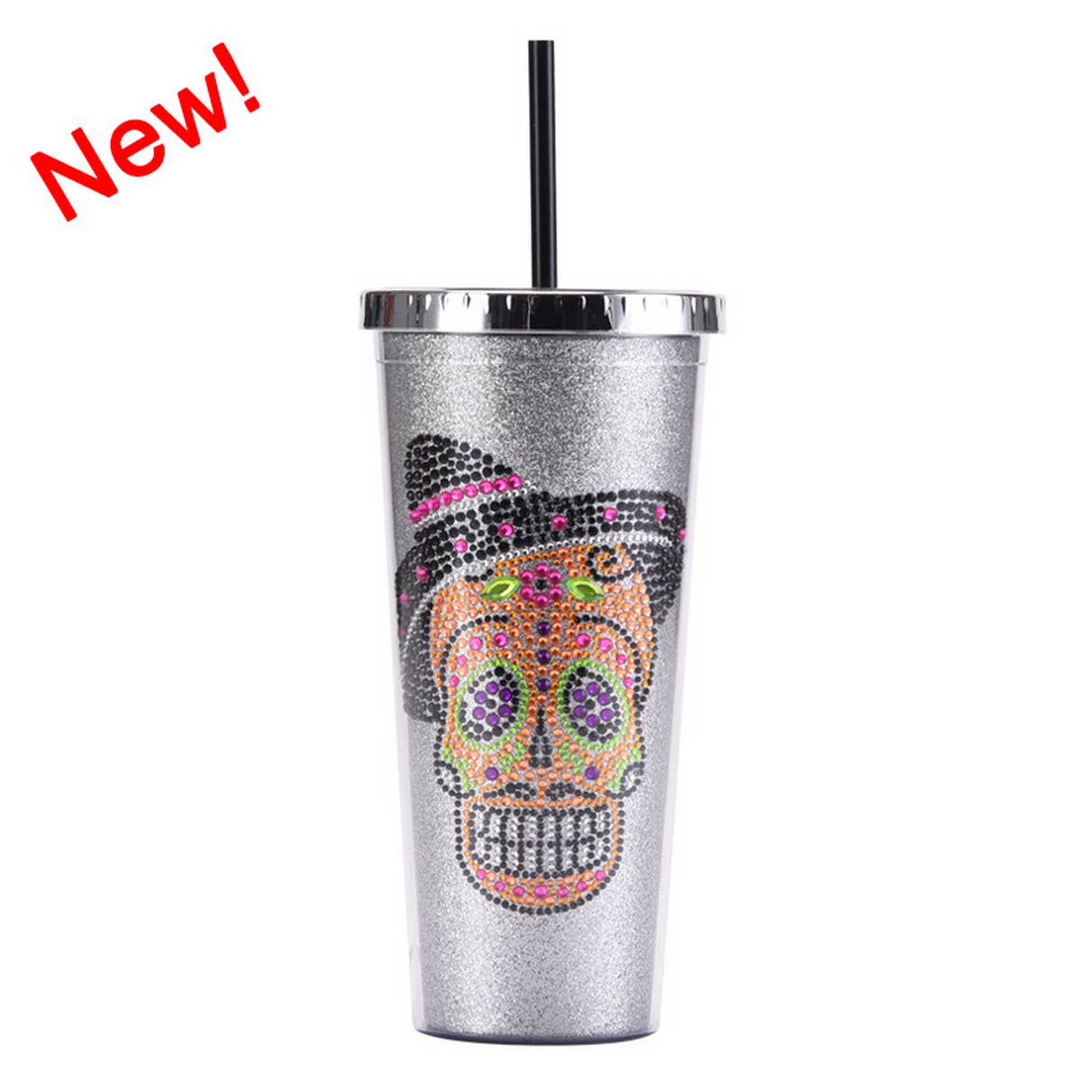 DOUBLE-LAYER STRAW SKULL WATER CUP