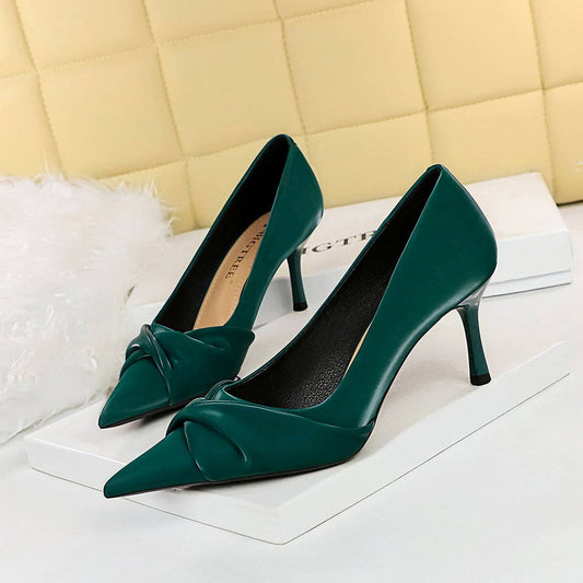 FASHION SEXY SHALLOW MOUTH POINTED BOW HIGH HEELS_CWSHH0088