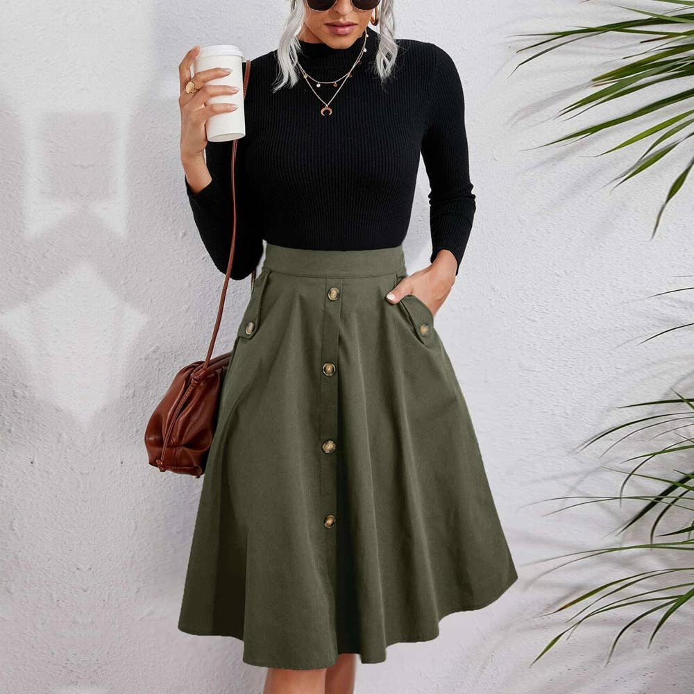 ELEGANT UMBRELLA SKIRT WITH FRENCH POCKET WAIST