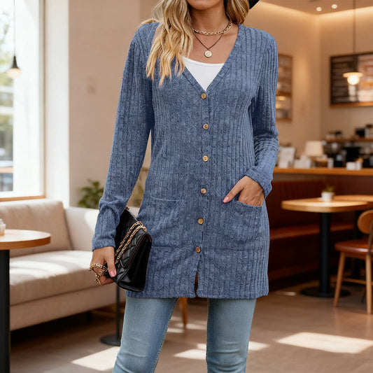Single - buttoned V-neck pit strip cardigan