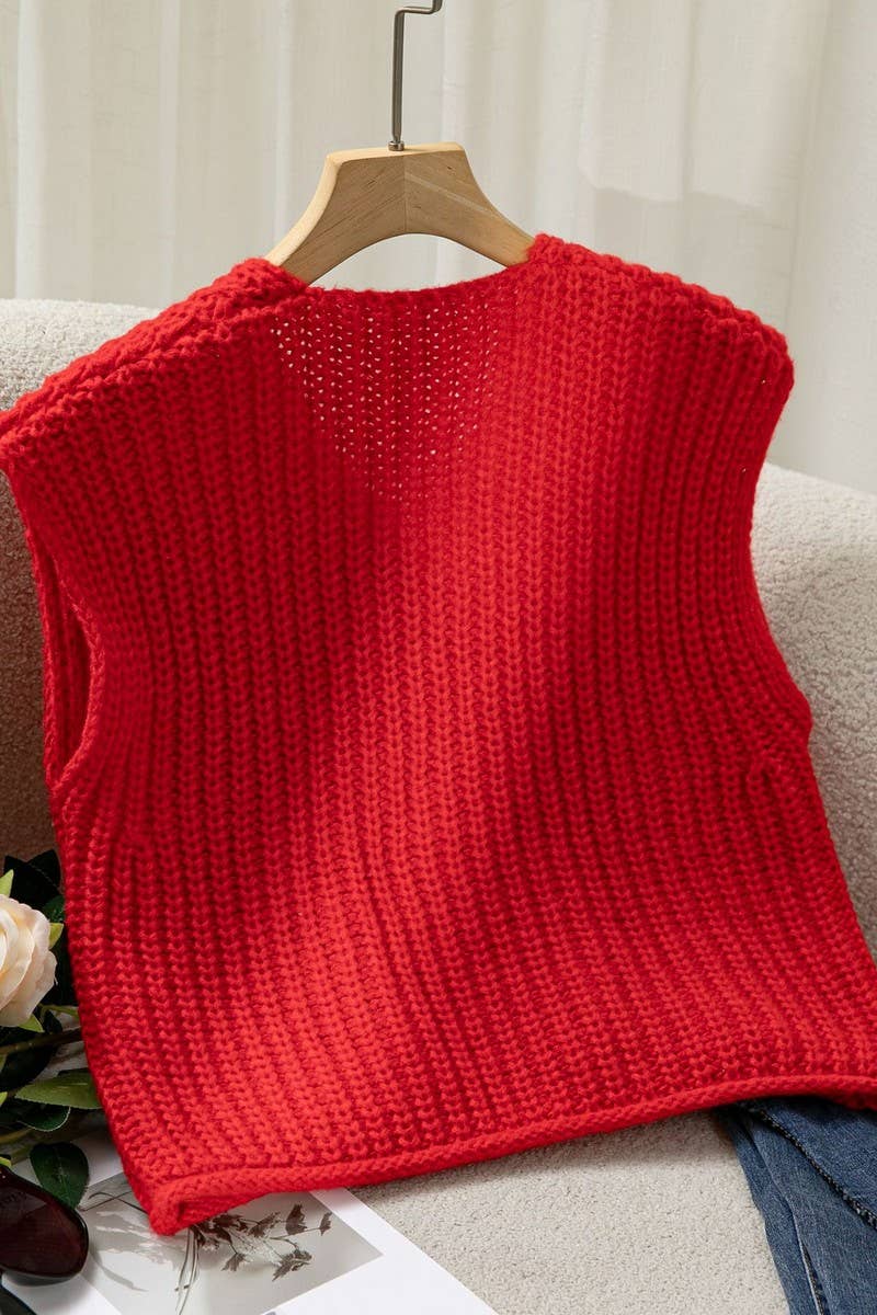 CWOCASL00069_CHUNKY KNIT SLEEVELESS VEST CARDIGAN