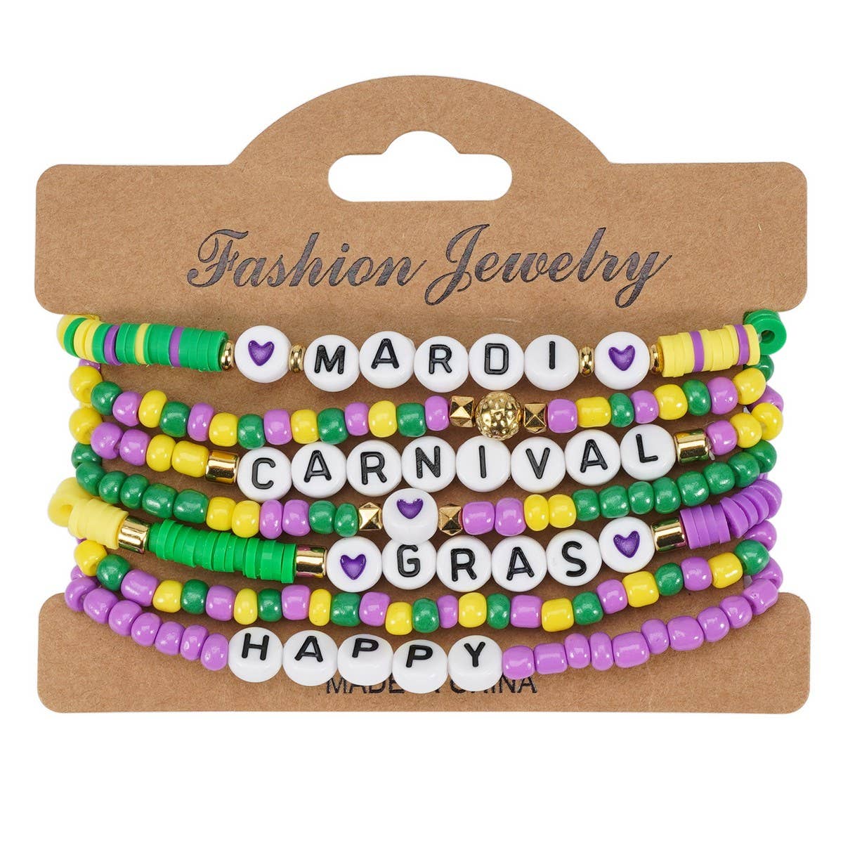 CWAJE05696_MARDI GRAS CARNIVAL HEART BEADED PARTY BRACELET
