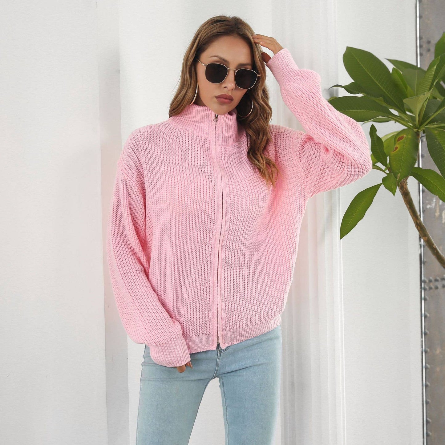 Turtleneck knitted cardigan long-sleeved jacket