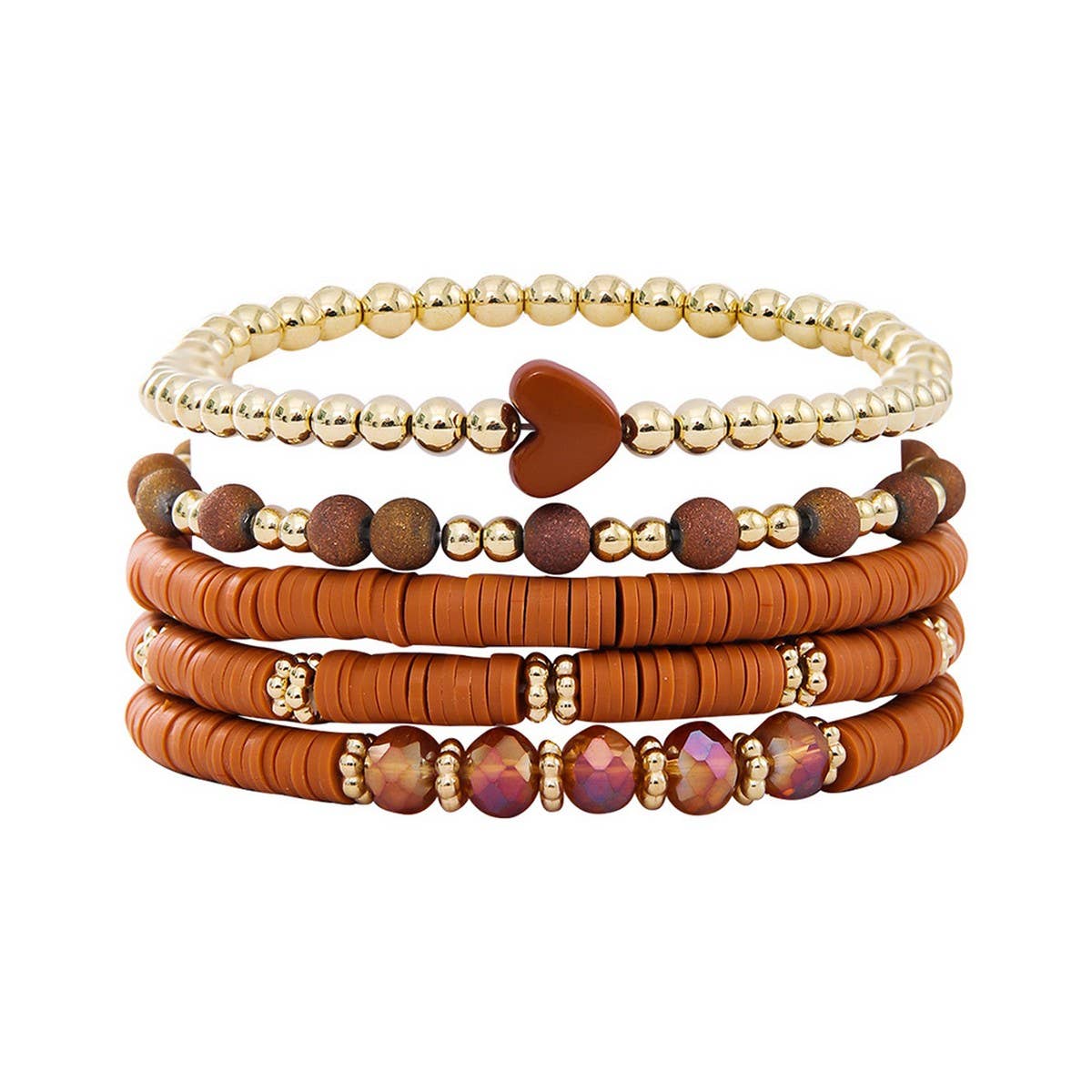 SOFT CLAY ELASTIC CORD HEART BRACELET SET_CWMM3519