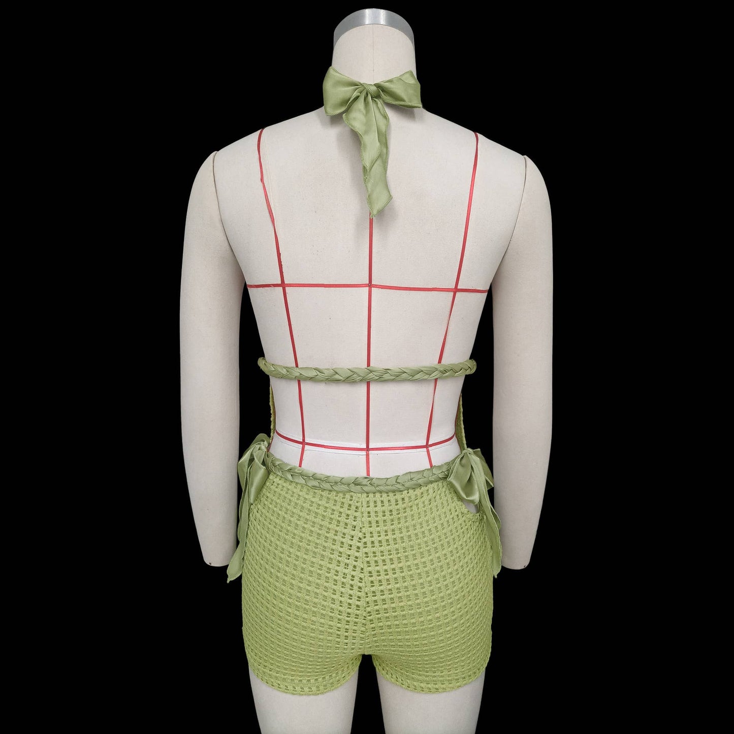 Knitted hollowed-out bikini top short skirt set