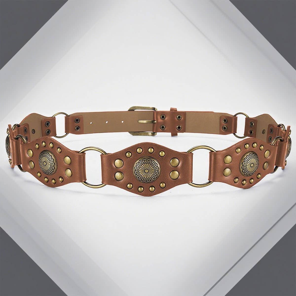 Retro American-style belt with spliced rivets