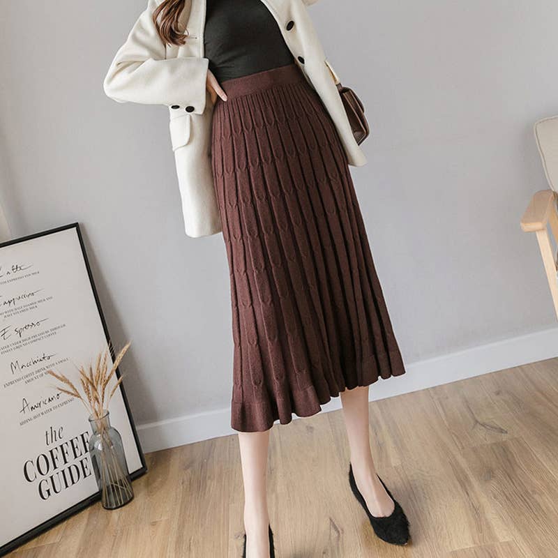 LONG STRIPED ALL-IN-ONE SLIM KNIT A-LINE SKIRT