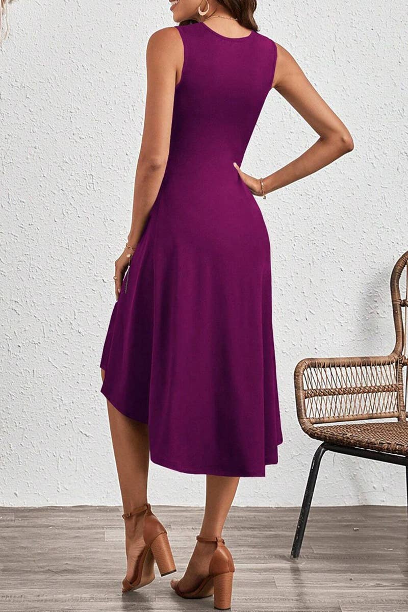 CWDSD7523_SUMMER FASHION SOLID COLOR CRUMPLED DRESS