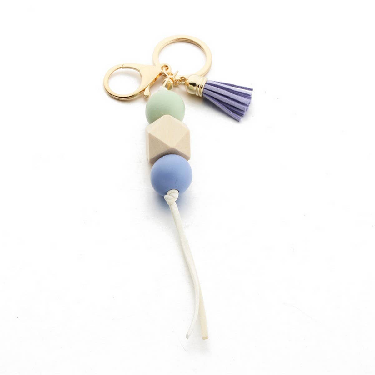 Leopard Wood Bead Keychain with Mini Tassel