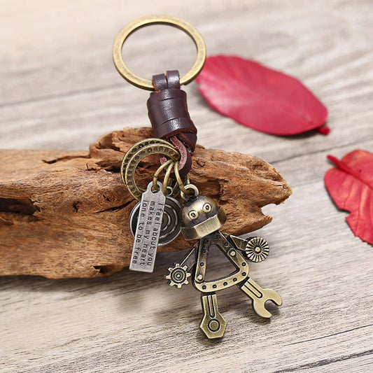 VINTAGE BRAIDED ROBOT COWHIDE KEYCHAIN