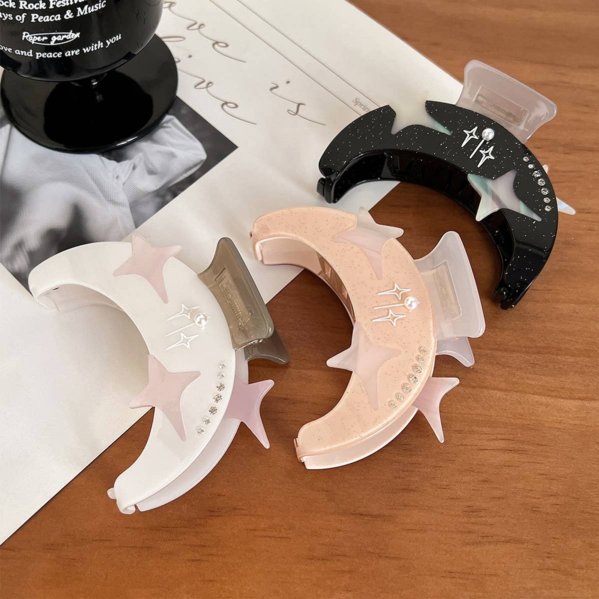 Star & Moon Rhinestone Hair Claw Acetate Clip_CWAHA5821