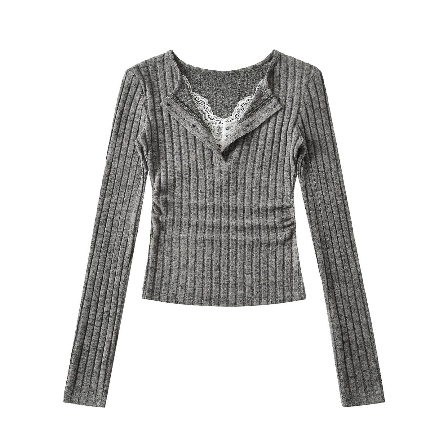 STITCHING FAKE TWO KNITTED LONG-SLEEVED T-SHIRTS