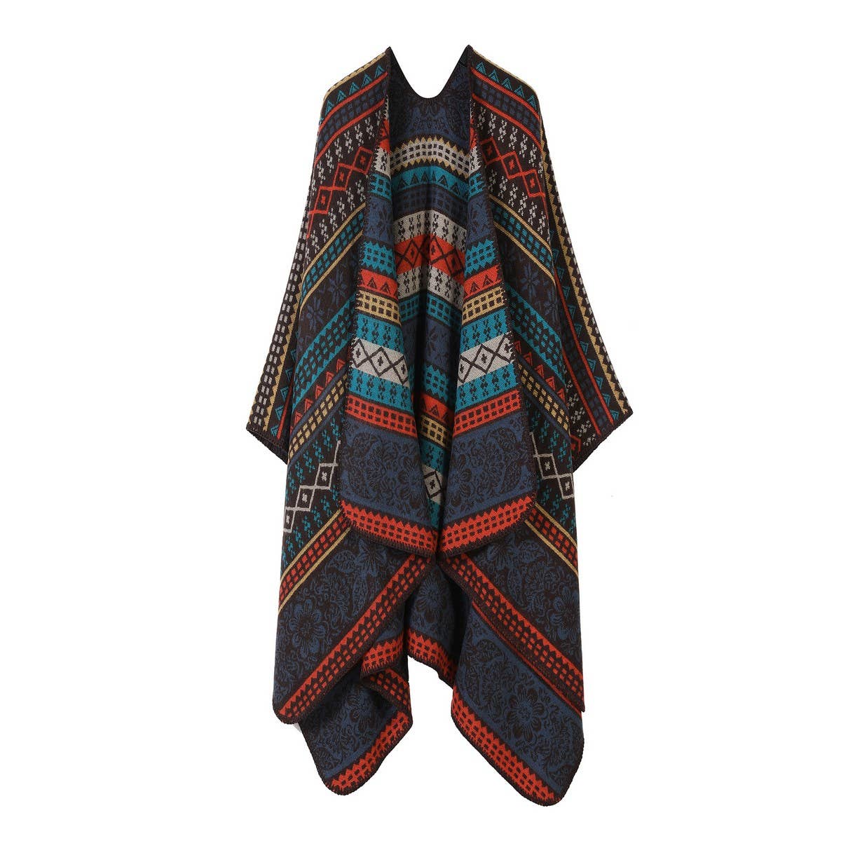 LINE PATTERN SCARF THICKENED KNITTED CAPE SHAWL