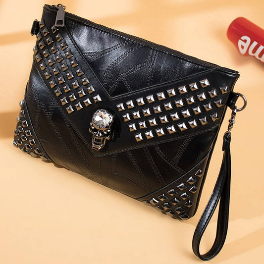 SKULL RIVET LARGE CAPACITY CLIP BAG CLUTCH BAG_CWAB1470