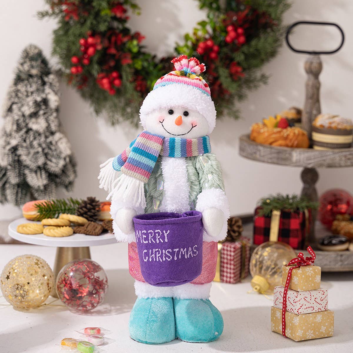 Cwmm10279_Christmas Snowman Doll With Colorful Hat Decor