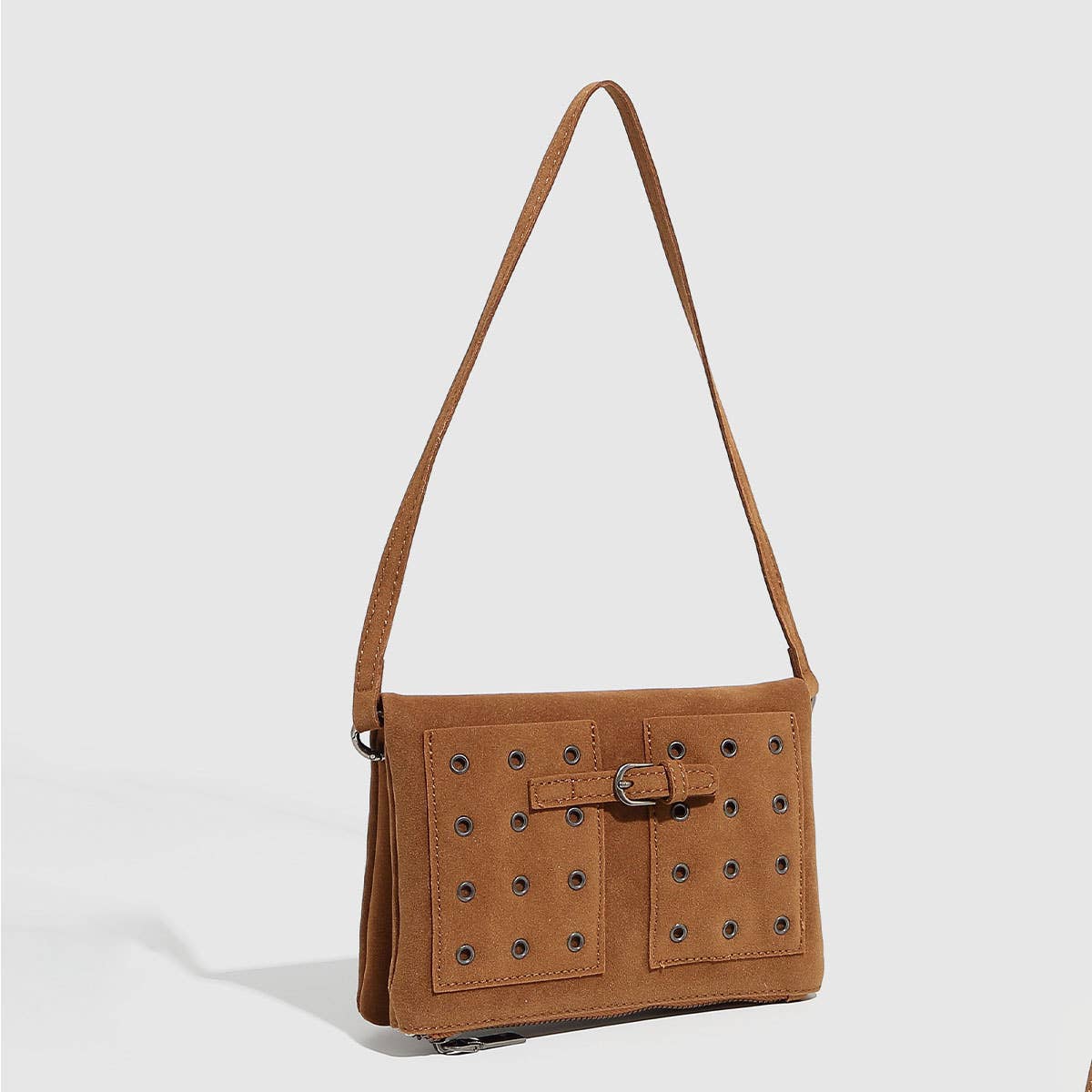 Vintage Suede Chain Studded Envelope Bag_CWAB5698